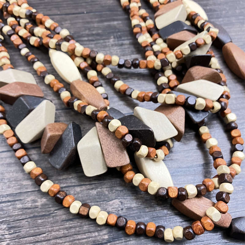 Ethnic Style Retro Wood Color Beach Pastoral Style Wooden Multi-Layer Long Necklace Jewelry - 图片 10