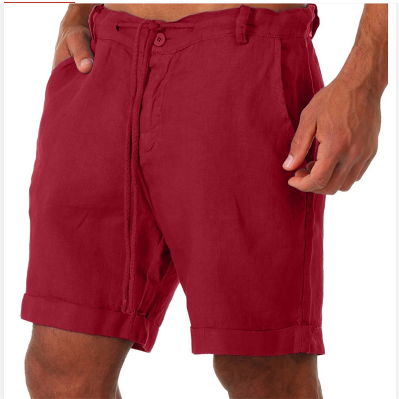 UK Mens Cotton Linen Shorts Elastic Waist Drawstring Summer Loose Casual Pants - 图片 13