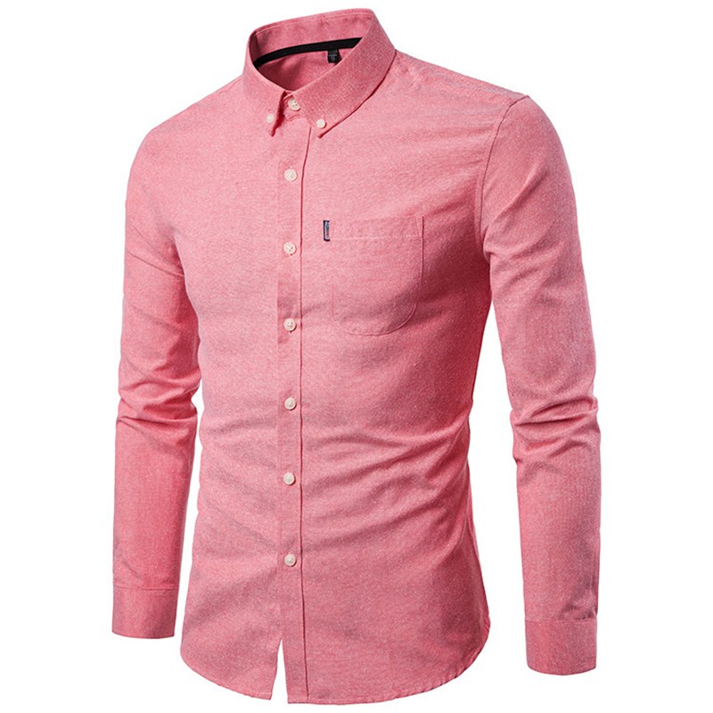 Mens Oxford Cotton Casual Button Down Dress Shirt Slim Fit Shirt Top Long Sleeve - 图片 19