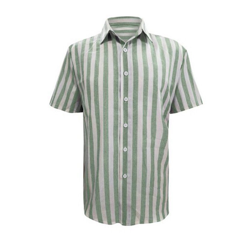 Mens Striped Short Sleeve Linen Style Shirts Casual Fit Formal Dress Top Shirt - Image 10