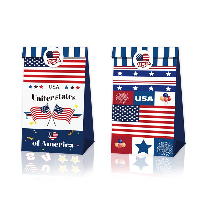Lb225 Amazon American Independence Day Flag Celebration Party Gift Candy Flat Bottom Kraft Paper Bag - 图片 14