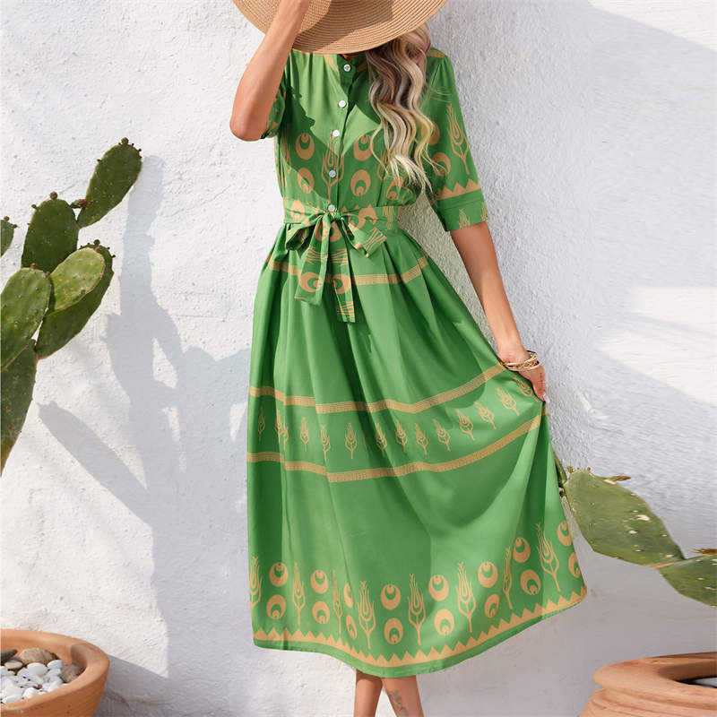 Women's Clothing Summer National Style Printing Half-Length Sleeve Dress - Image 24