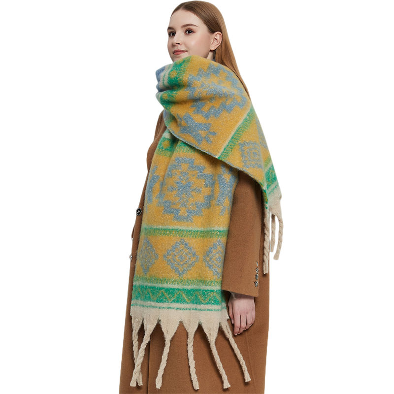 Circle Yarn Autumn and Winter Imitated Mohair Jacquard Thick Scarf Spot Shawl - 图片 3