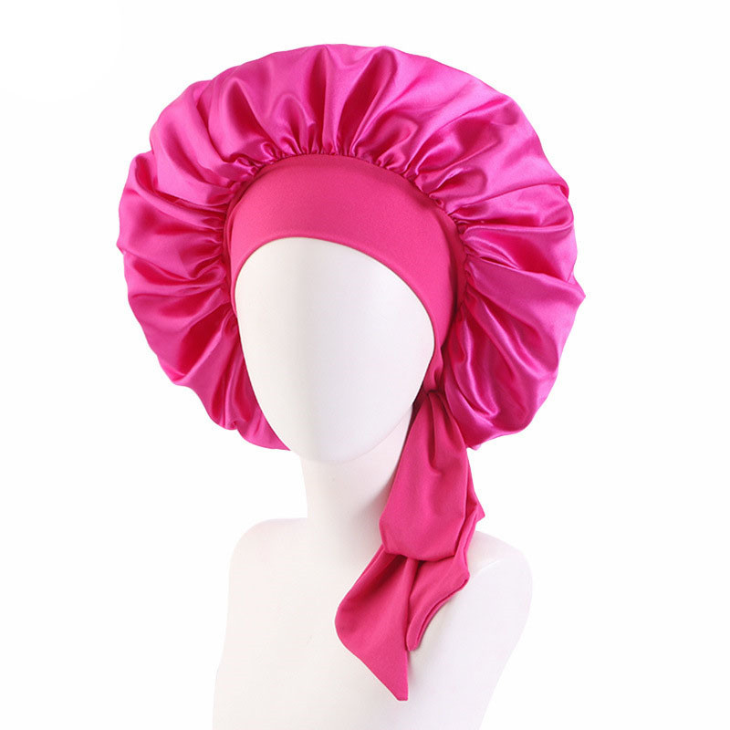 Elastic Ribbon Satin round Cap Artificial Silk Nightcap Makeup Cap Beauty Hat Turban Hat - 图片 16