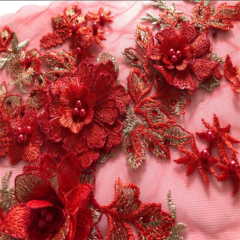 Colorful Three-Dimensional Flower Beaded Rhinestone Mesh Embroidery Fabrics Lace Applique Dress Cloth Patch - 图片 14