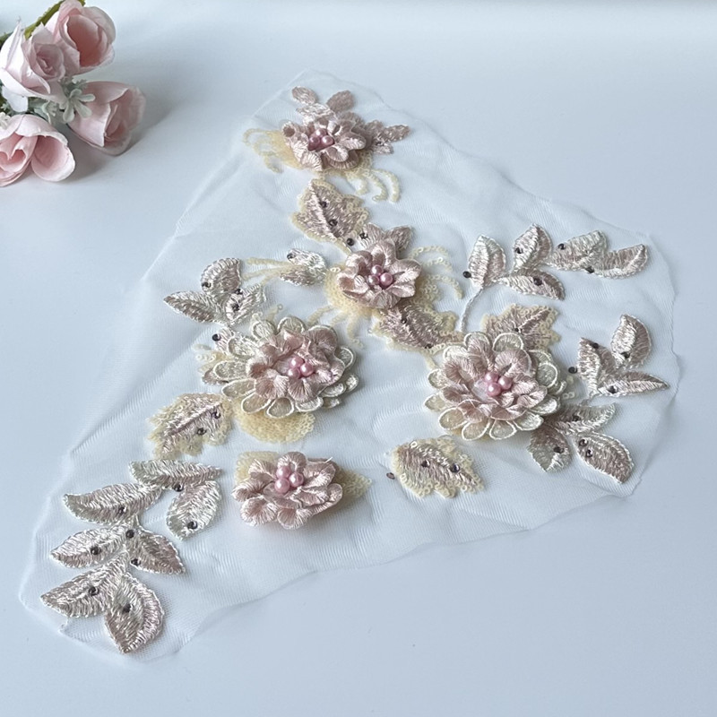 Flower Embroidered Cloth Stickers Pairs of Flower Beaded Patch Mesh Lace Clothing Ornaments Accessories Handmade Sewing Diy - 图片 11