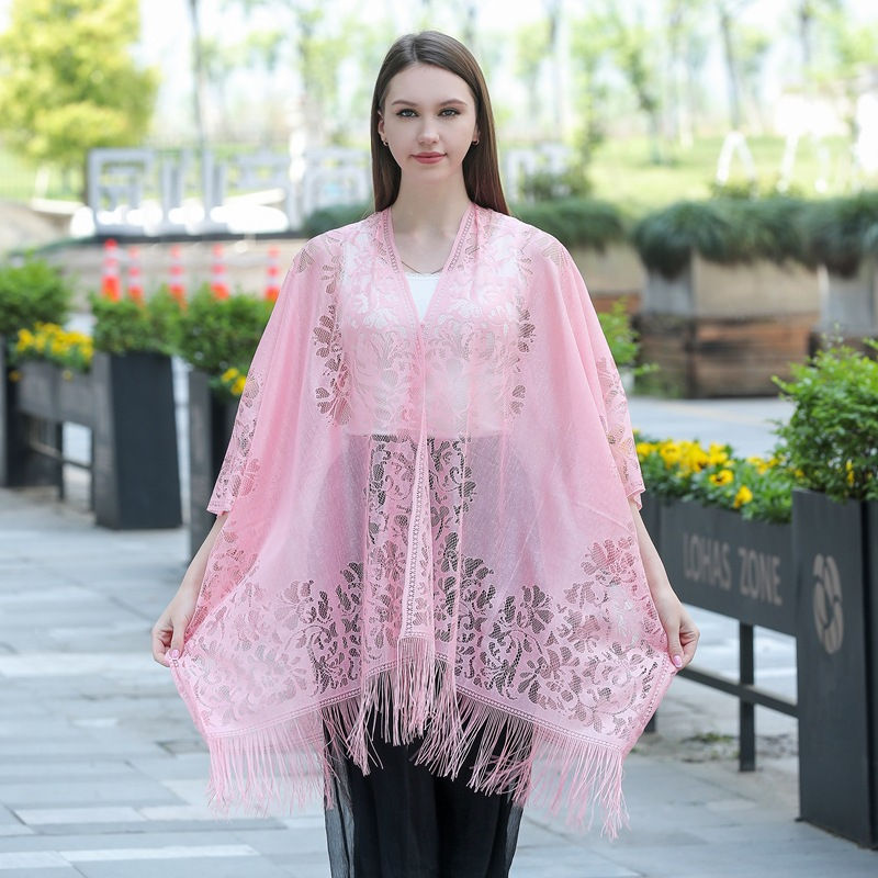 Hollow Lace Sunscreen Shawl Women's Dress Cheongsam Shawl Travel Vacation Beach Shawl - 图片 4
