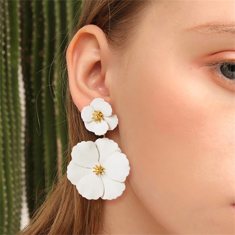 Fashion Sweet Exaggerated Inlaid Dual-Use Earrings European and American Bohemian Style Alloy Flower Long Earrings