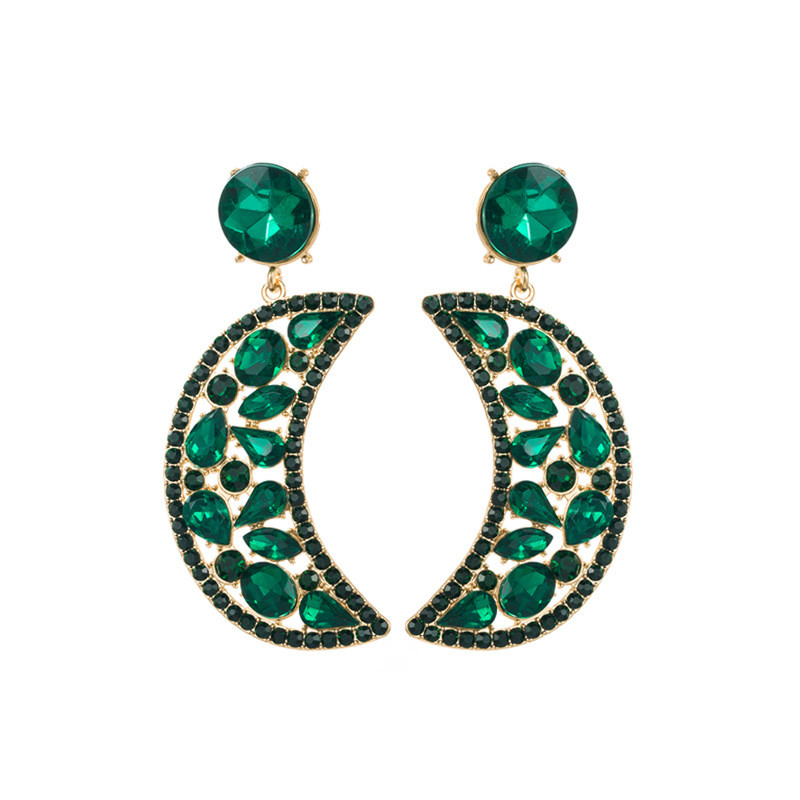 Fashion Crescent Alloy Colorful Crystals Eardrops Moon Earrings Female 925 Silver Needle - Image 11