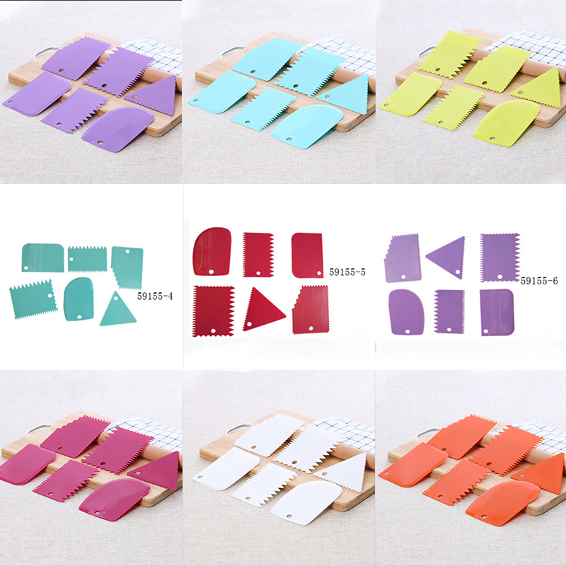 Color 6-Piece Plastic Trapezoidal Semicircle ARC Triangle Serrated Cake Cream Scraper - 图片 11