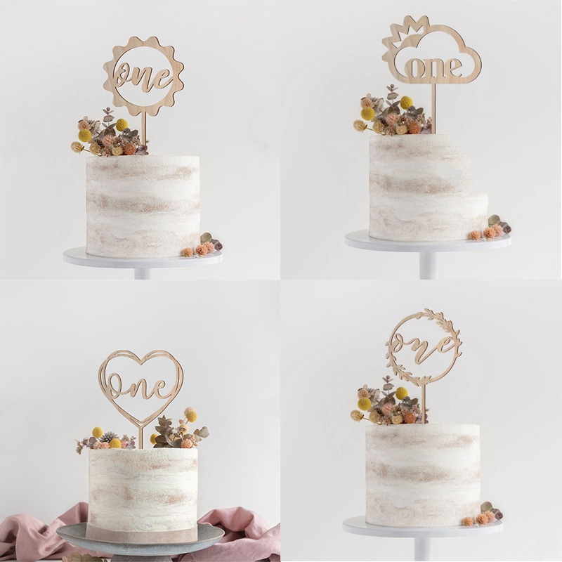 2024 New One Cake Topper Wooden One Baby Cake Topper Acrylic Gold Topper for Kid 1st Birthday Party Cake Decorations Baby Shower - 图片 10