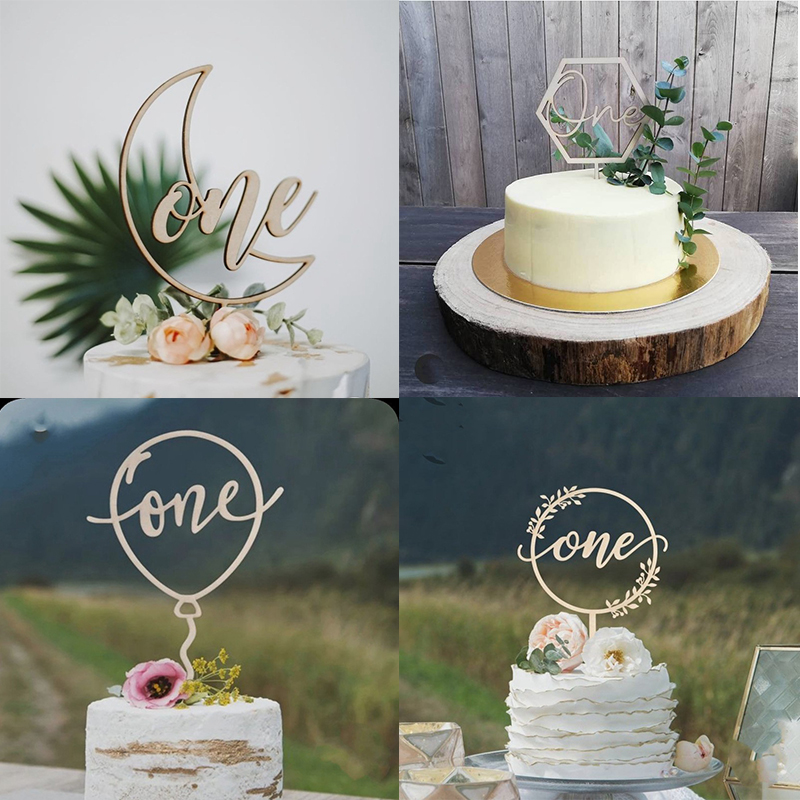 2024 New One Cake Topper Wooden One Baby Cake Topper Acrylic Gold Topper for Kid 1st Birthday Party Cake Decorations Baby Shower - 图片 9