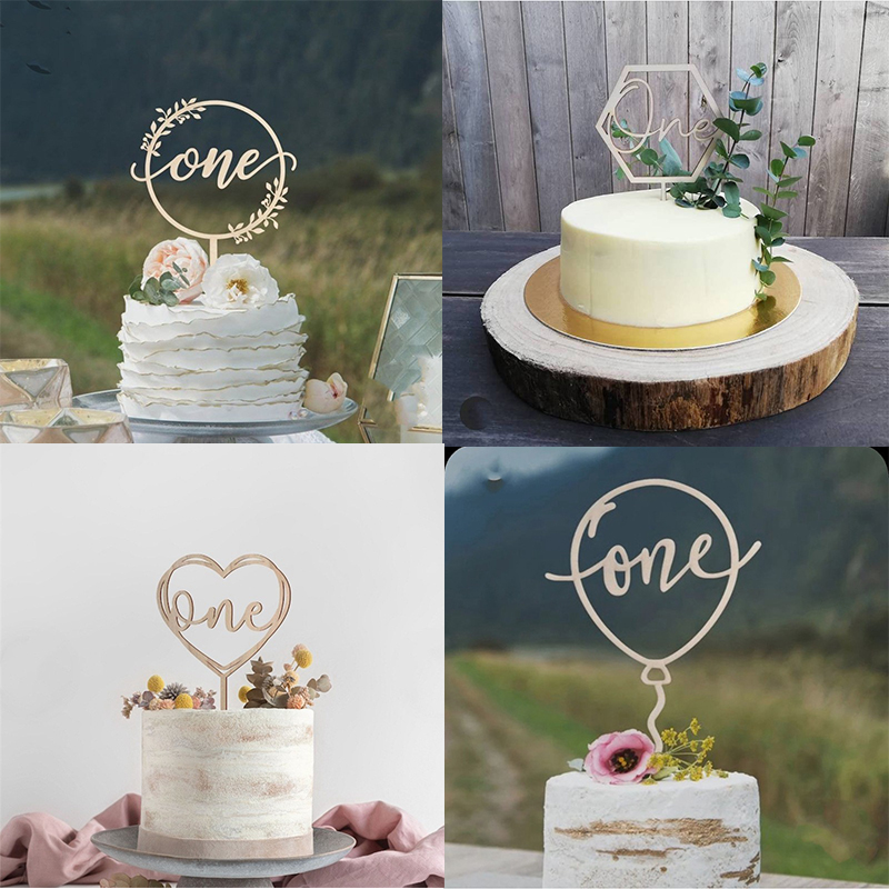 2024 New One Cake Topper Wooden One Baby Cake Topper Acrylic Gold Topper for Kid 1st Birthday Party Cake Decorations Baby Shower - 图片 12