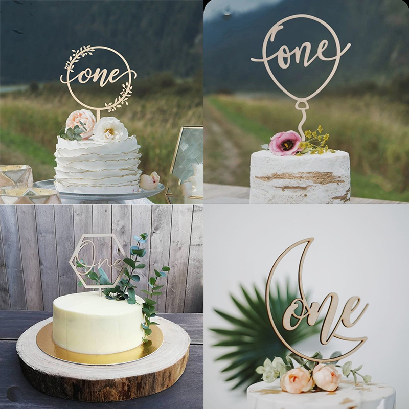 2024 New One Cake Topper Wooden One Baby Cake Topper Acrylic Gold Topper for Kid 1st Birthday Party Cake Decorations Baby Shower - 图片 6