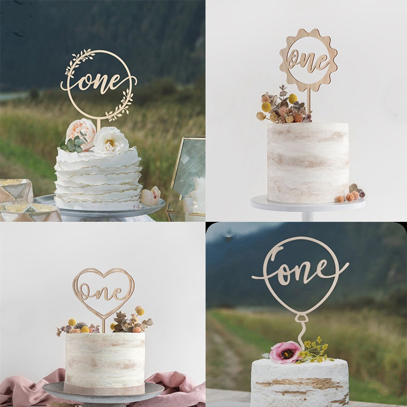 2024 New One Cake Topper Wooden One Baby Cake Topper Acrylic Gold Topper for Kid 1st Birthday Party Cake Decorations Baby Shower