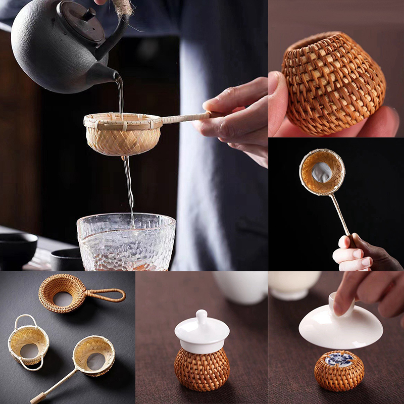 1Pc Retro Japanese-style Bamboo Rattan Tea Infuser Strainer Tea Filter Reusable Mesh Tea Leak with Handle Kitchen Accessories - 图片 12
