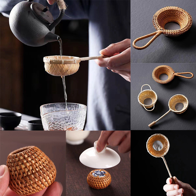 1Pc Retro Japanese-style Bamboo Rattan Tea Infuser Strainer Tea Filter Reusable Mesh Tea Leak with Handle Kitchen Accessories - 图片 13