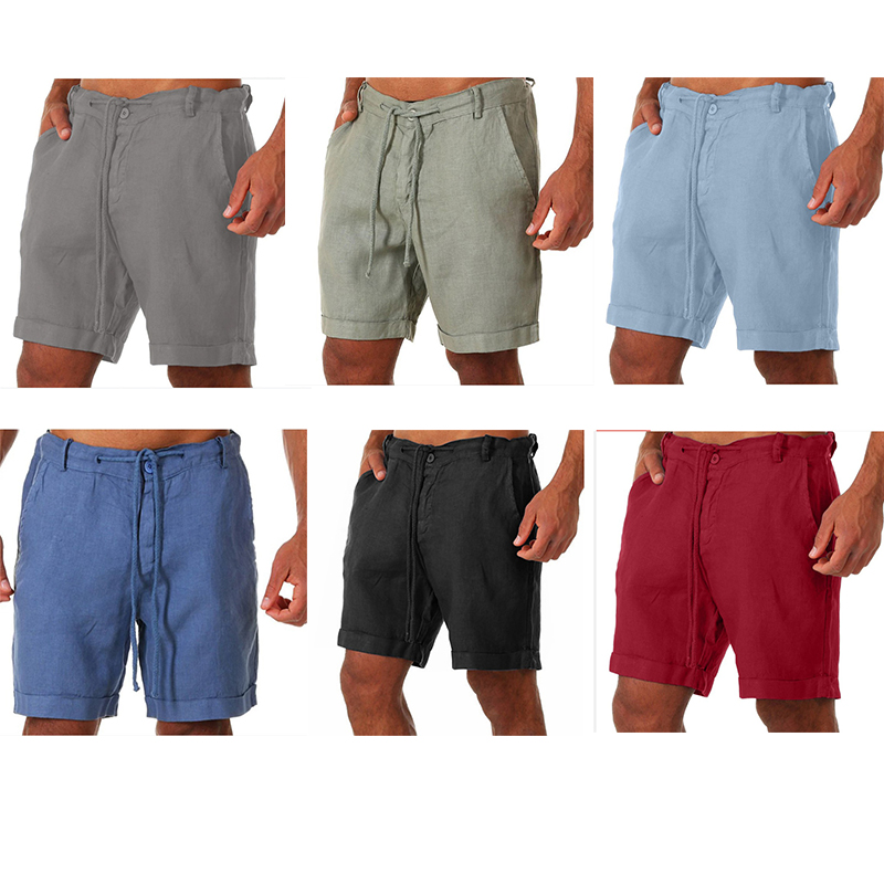 UK Mens Cotton Linen Shorts Elastic Waist Drawstring Summer Loose Casual Pants - 图片 21