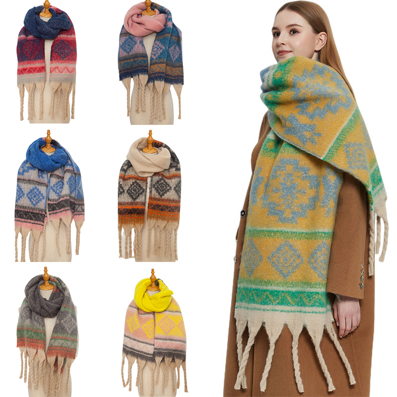 Circle Yarn Autumn and Winter Imitated Mohair Jacquard Thick Scarf Spot Shawl - 图片 16