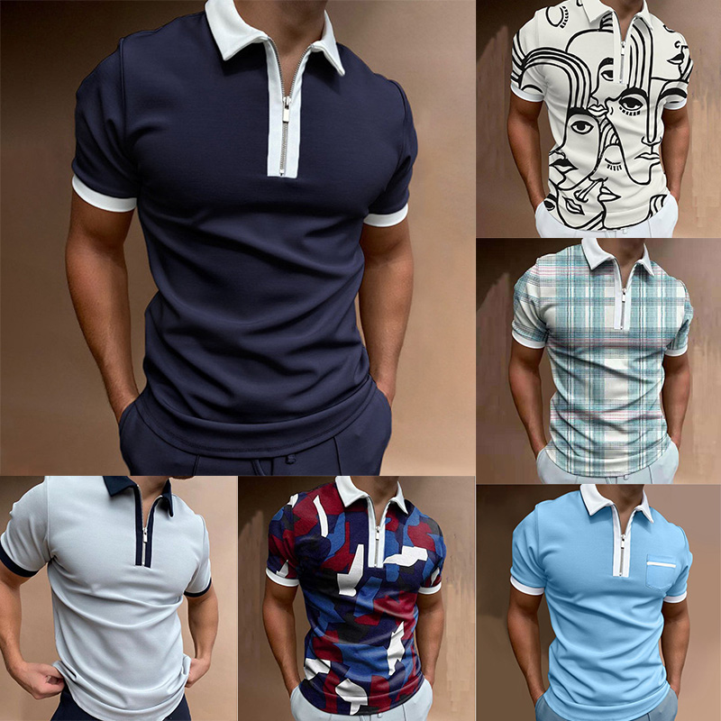 Mens Short Sleeve Shirts Casual Business Golf Zipper Slim Fit Tops T-shirt - 图片 20