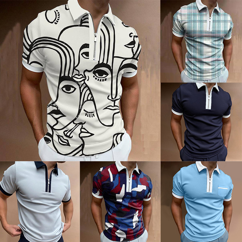 Mens Short Sleeve Shirts Casual Business Golf Zipper Slim Fit Tops T-shirt - 图片 21