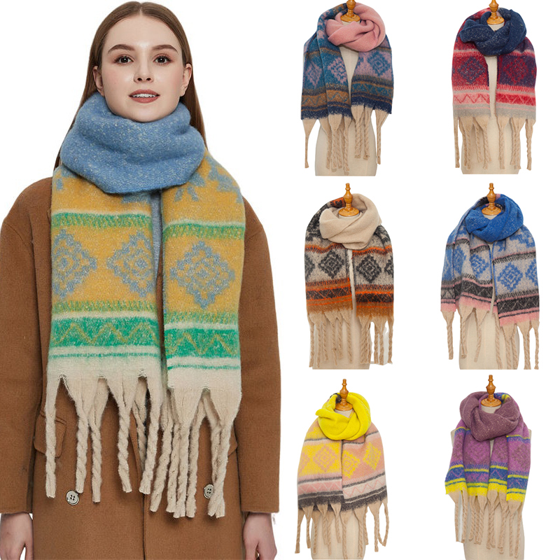 Circle Yarn Autumn and Winter Imitated Mohair Jacquard Thick Scarf Spot Shawl - 图片 17
