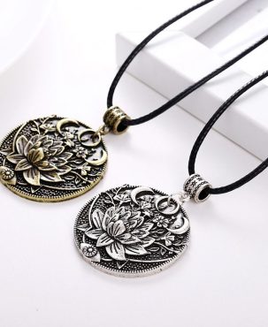 1pc Lotus Eyes Moon Pendant Prettiest Women Lotus Mandala Flower Necklace Phase Lotus Meditation Yoga Jewelry