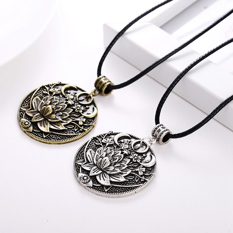 1pc Lotus Eyes Moon Pendant Prettiest Women Lotus Mandala Flower Necklace Phase Lotus Meditation Yoga Jewelry