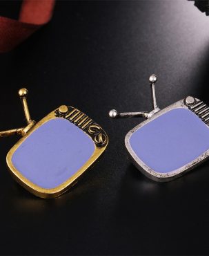 FUNMOR Vintage Cable Television Shape Alloy Brooches Gray Enamel Nostalgic TV Brooch Pins Women Men Souvenir Party Badge Jewelry