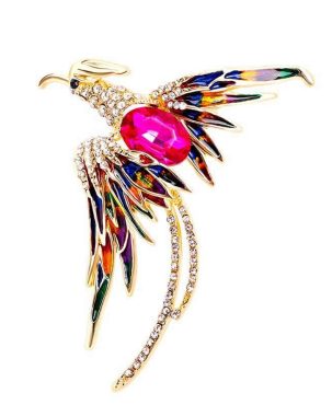 Crystal Phoenix Bird Brooches For Women Men 5-color Enamel Flying Beauty Bird Party Office Brooch Pin Gifts