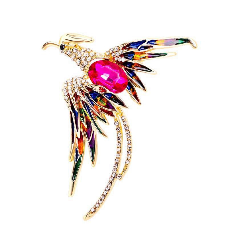 Crystal Phoenix Bird Brooches For Women Men 5-color Enamel Flying Beauty Bird Party Office Brooch Pin Gifts
