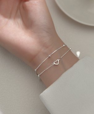 925Silver Love Heart Bracelets Chain Charm Women Party Jewelry Bangle Adjustable