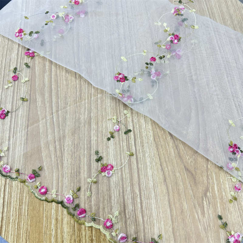 Organza Bottom Little Flower Embroidered Fabric Women's Clothing DIY Embroidery Fabric - 图片 3