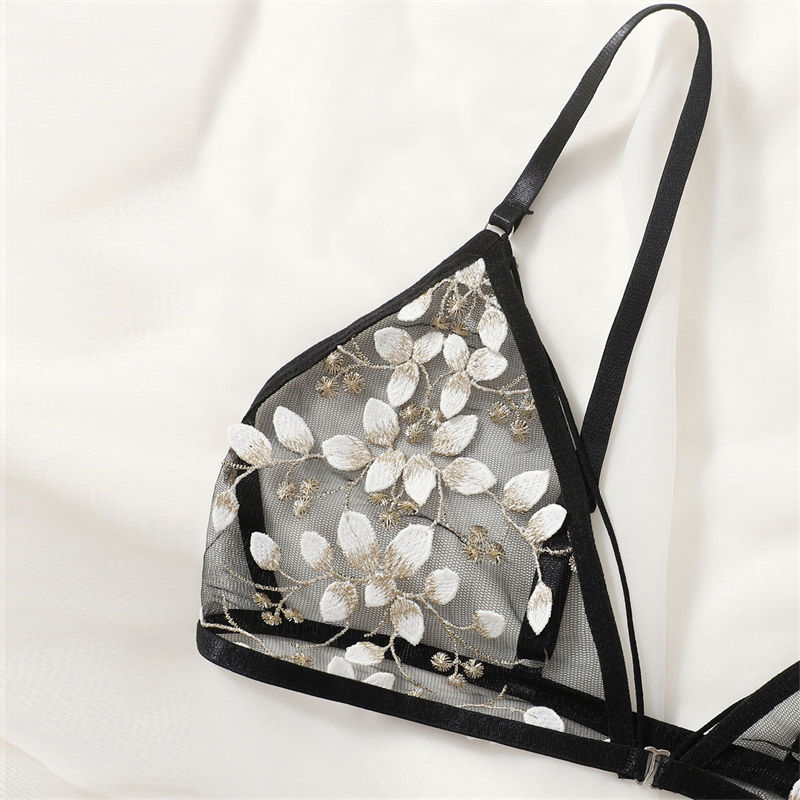 Sexy Three-Point Three-Dimensional Embroidery Flower Bra Panties Set Sexy Lingerie - Image 6