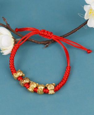 2024 Chinese New Year Five Tiger Red Rope String Bracelets Handmade Craft Gift
