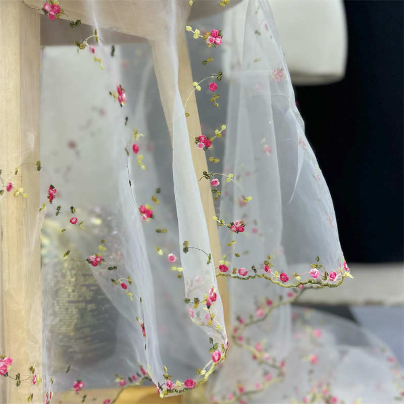 Organza Bottom Little Flower Embroidered Fabric Women's Clothing DIY Embroidery Fabric - 图片 4