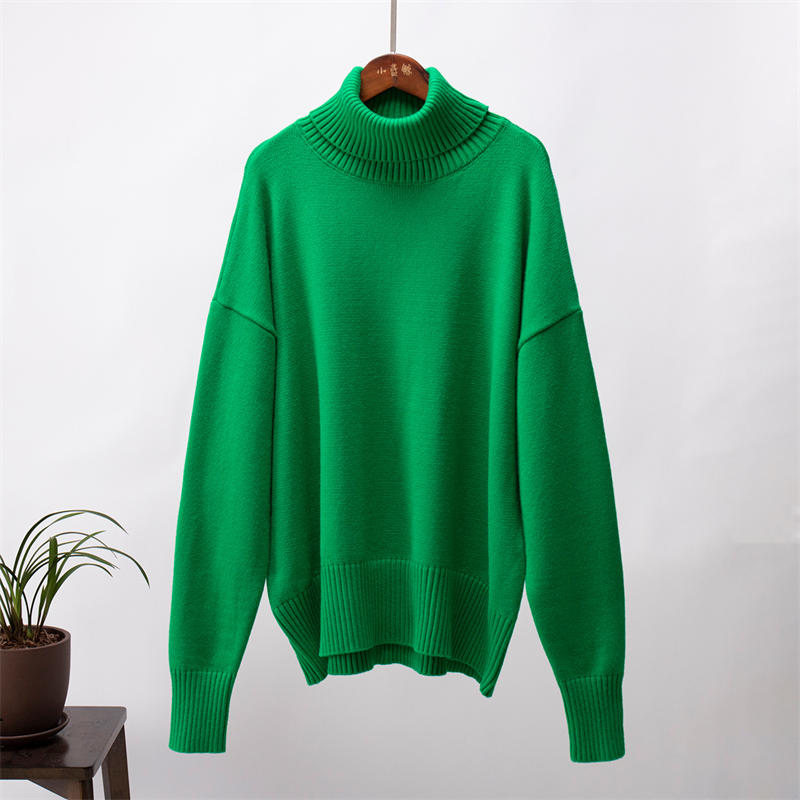 Women Fashion Solid Color Turtleneck Sweater Loose Knitwear Pullover Sweater - 图片 9