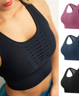 Sports Bra Padded Women Wireless Front Mesh Yoga Cami Push Up Vest Support Top