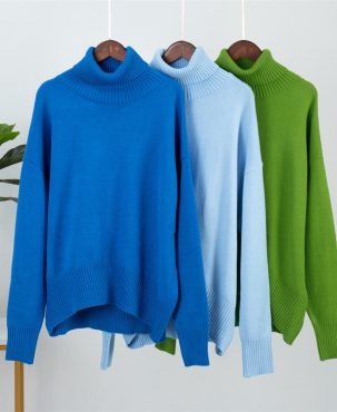 Women Fashion Solid Color Turtleneck Sweater Loose Knitwear Pullover Sweater
