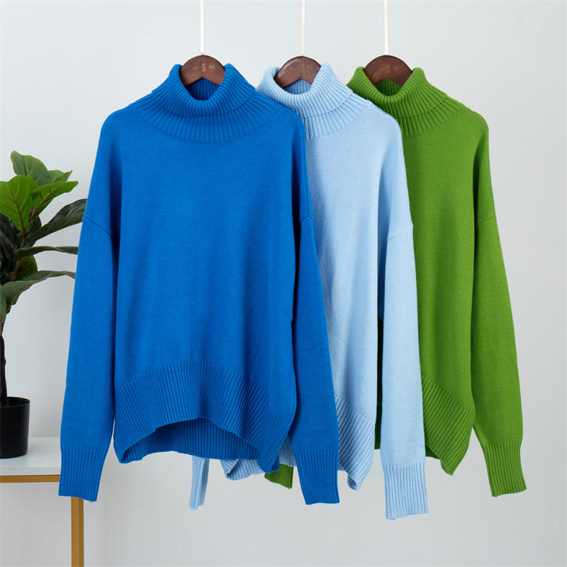 Women Fashion Solid Color Turtleneck Sweater Loose Knitwear Pullover Sweater