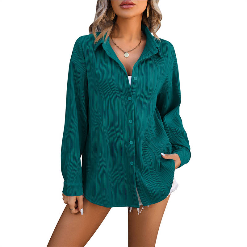 Women's Clothing Wave Texture Loose Fashion Shirt Oversize Sports Coat Pure Color - Image 28