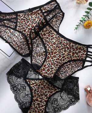 Sexy Hollow Leopard Print Women's Underwear Breathable Lace T-Back Elastic Low Waist T-Shaped Panties