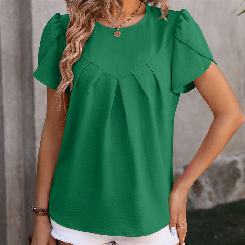 Summer Women's Clothing Casual V-neck Shirt Puffed Sleeves Temperament Top - Image 6