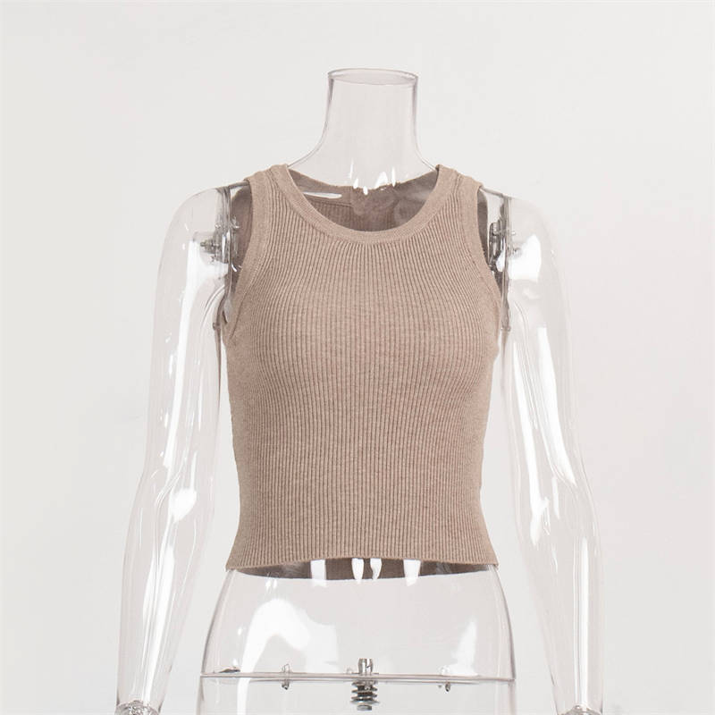 Knitted Vest Women's Solid Color Slim Thread Inner Wear Blouse Short Vest - Image 6