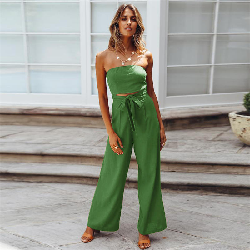 Casual Fashion Set Sexy Backless Slim Fit Jumpsuit Straight-Leg Trousers Suit - 图片 6