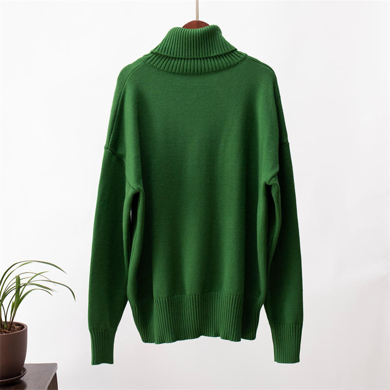 Women Fashion Solid Color Turtleneck Sweater Loose Knitwear Pullover Sweater - 图片 15