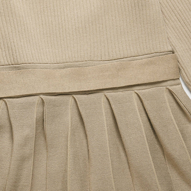 Fashion Sweater Dress Sexy V-neck Pleated Knitted A-Line Dress Long Sleeve - Image 8