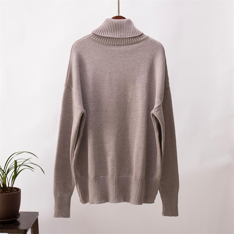 Women Fashion Solid Color Turtleneck Sweater Loose Knitwear Pullover Sweater - 图片 14