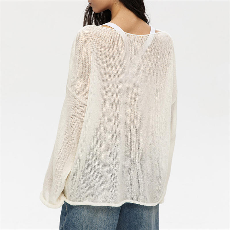Hollow Sweater Women's See-through Thin Round Neck Long Sleeve Knitted T-shirt - Image 6
