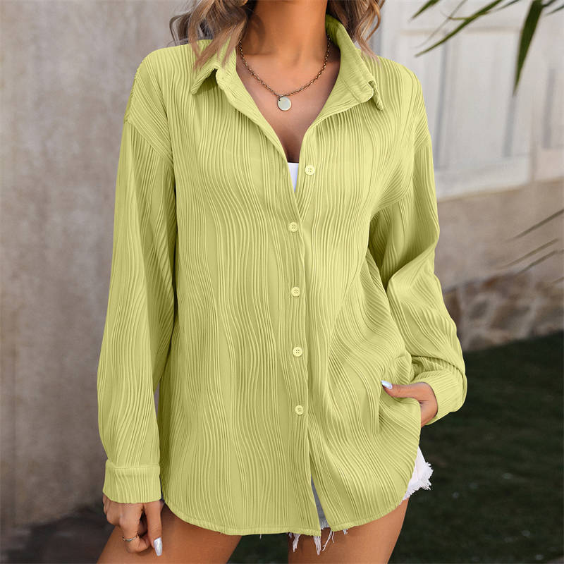 Women's Clothing Wave Texture Loose Fashion Shirt Oversize Sports Coat Pure Color - Image 9